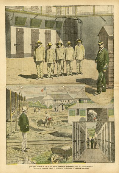 Ilustrace Eugene Damblans (1865-1945) v Le Pelerin, 07.05.05 - Některé scény ze života bagna - Věznice, Bagnes, Pracovní síly - Vězni, vězeňská stráž od Eugene Damblans