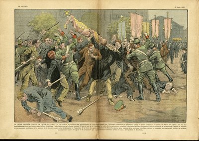 Ilustrace Eugene Damblans (1865-1945) v Le Pelerin, 27/06/37 - Křížová hra proti Kristovu kříži v hitlerovském Německu - Německo Prusko, Náboženství Víra, Dav, Boj, Spravedlování, Kříž Gammee, Křesťanský kříž, Katolický Katolicismus – prodáno od Eugene Damblans