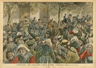 Ilustrace Eugene Damblans (1865-1945) v Le Pelerin, 27.10.07 - Pronásledování pokračuje Ve Finistere jsou uzdravení jejich presbytáře vypuzeni uprostřed všeobecných emocí - Náboženství Víra, Bretaň, Dav, Katolicismus, Finistere - S od Eugene Damblans