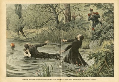 Ilustrace Eugene Damblans (1865-1945) v Le Pelerin, 30. 7. 2005 - V Riaucourt (Haute-Marne) dva kněží umírají oběťmi své oddanosti při snaze zachránit dítě, které se utopilo - Různá fakta, Dětství, Námořní Marine Nautical Balneaire, Riviéra od Eugene Damblans