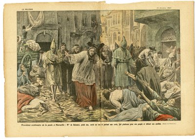 Ilustrace Eugene Damblans (1865-1945) v Le Pelerin, 31/10/20 - Druhé sté výročí moru v Marseille - Lékařství, Náboženství Víra, Marseille, Mor, Katolicismus - Procesí od Eugene Damblans