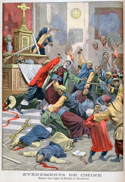 Masakr v kostele Moukden, Mandchourie, Čína, 1900 od Eugene Damblans