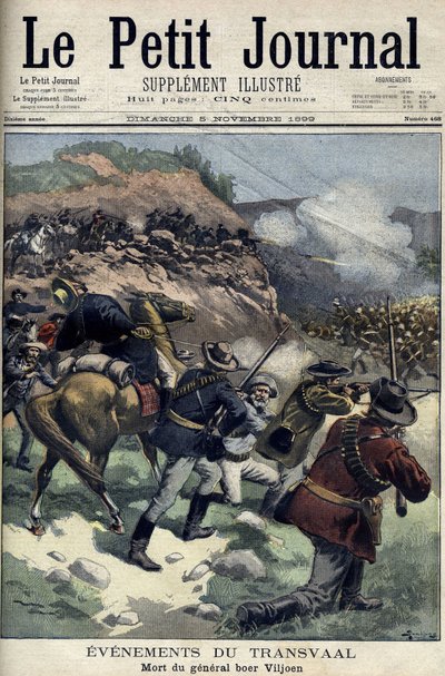 Jižní Afrika - Búrská válka. Smrt generála Boera Viljoena. Kresba Damblans. Le Petite Journal, 5. listopadu od Eugene Damblans