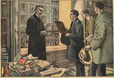 Studenti právnické fakulty promluvili k děkanu Henrymu Berthelemymu (1857-1943). Ilustrace Damblans. V „“Le Pelerin““ z 10. dubna od Eugene Damblans