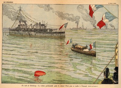 Presidential Standard, Cherbourg Harbour, Dvoustrana rozšířena v „Le Pelerin“ 2. srpna 1925 (litografie od Eugene Damblans