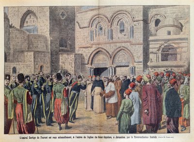 Přijetí admirála Dartige du Fournet (1856-1940) v kostele Božího hrobu v Jeruzalémě, ilustrace z časopisu 