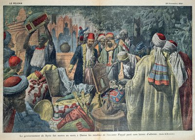 Prodej zboží emíra Faisala (1883-1923) v Damašku syrskou vládou, ilustrace z časopisu 