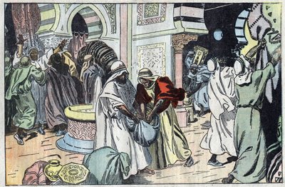 Wahabité poté, co dobyli Mekku, vyplenili palác krále Husajna. Ilustrace Damblans. V „Le Pelerin“ z 2. listopadu od Eugene Damblans