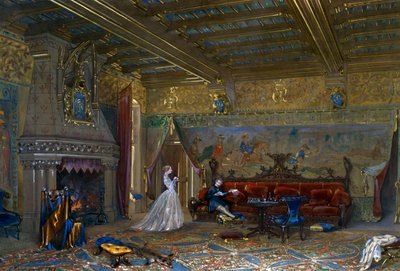 Návrh sálu v gotickém stylu pro Chateau de Pierrefonds s císařem a císařovnou od Eugene Emmanuel Viollet le Duc