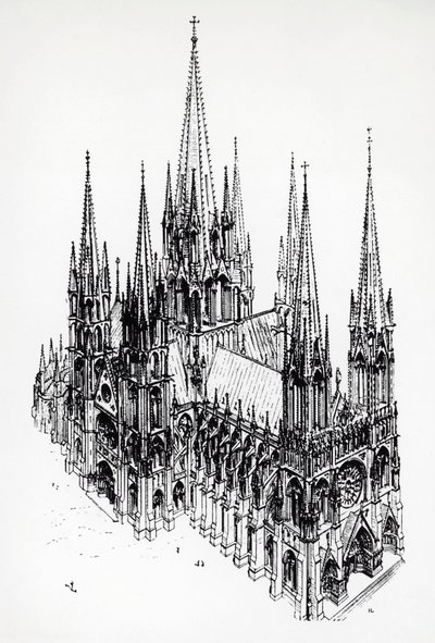 Izometrický pohled na ideální katedrálu, kresba Eugena Emmanuela Viollet-le-Duc (1814-1879) ze Slovníku francouzské architektury 11. až 16. století od Eugene Emmanuel Viollet le Duc
