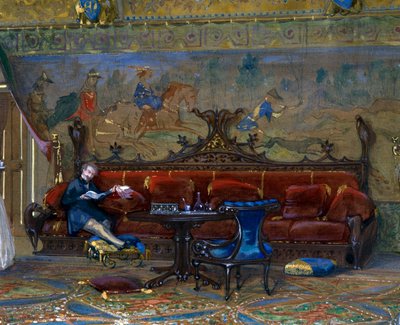 Návrh sálu v gotickém stylu pro Chateau de Pierrefonds s císařem a císařovnou od Eugene Emmanuel Viollet le Duc