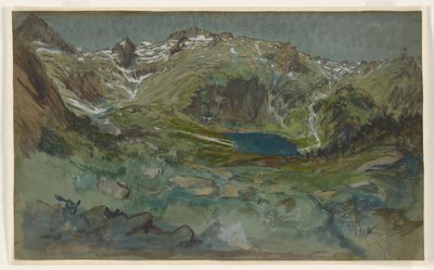 Pohled na jezero Lac d’Espingo a Cirque d’Espingo v Pyrenejích od Eugene Emmanuel Viollet le Duc
