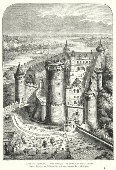Chateau de Coucy, Pikardie, Francie, po jeho restaurování v 19. století Eugenem Viollet-le-Duc od Eugene Emmanuel after Viollet le Duc