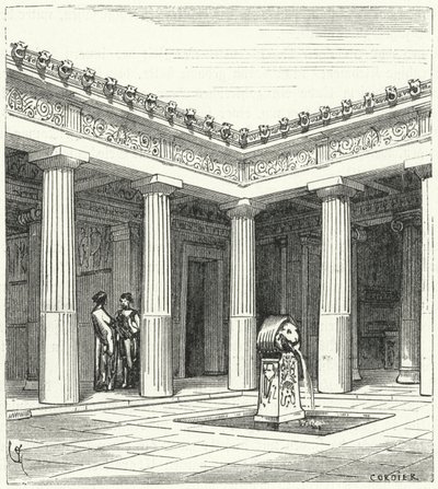 Dórský dvůr starověkého řeckého domu od Eugene Emmanuel after Viollet le Duc
