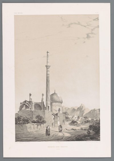 Mešita Baba Sukhte s minaretem Bagh-e-Ghoushkhane v Isfahánu Mešita Baba-Souctah Ispahan (název na objektu) Perské krajiny (název série) Perse modern (název série) od Eugene Flandin