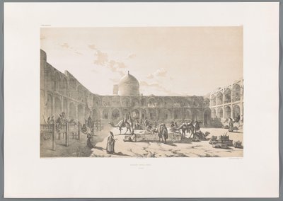 Karavanserai-i-Shah v Qazvin Caravân-Serail-I-Châh (Casbin) (název na objektu) Perské krajiny (název série) Perse modern (název série) od Eugene Flandin