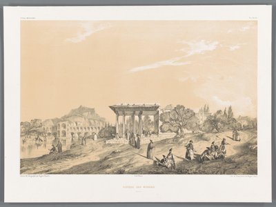 Pohled na budovu v Isfahánu, Írán Kiosque des miroirs Ispahan (název na objektu) Perské krajiny (název série) Perse modern (název série) od Eugene Flandin