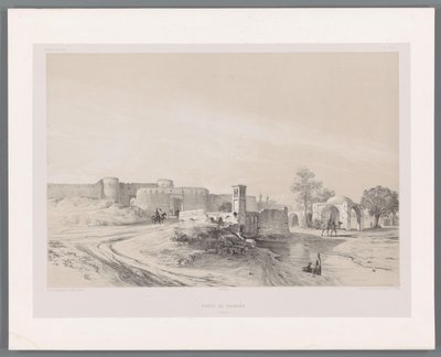 Šemranská brána v Teheránu Porte de Chimran Teherán (název na objektu) Perské krajiny (název série) Perse modern (název série) od Eugene Flandin