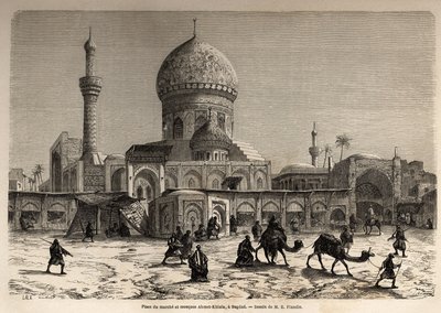 Náměstí Marche a mešita Ahmet Khiaia v Bagdádu, kresba Eugena Flandina (1809-1876), ilustrující jeho cestu do Mezopotámie v letech 1840-1842. Rytina v “”Le tour du monde”” 1861. Selva sbírka. od Eugene Flandin