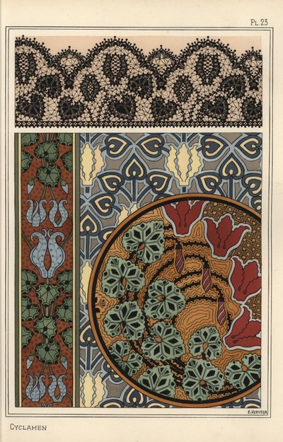 Motiv Cyclamen persicum ve vzorech pro krajky, tapety a látky od Eugene Grasset