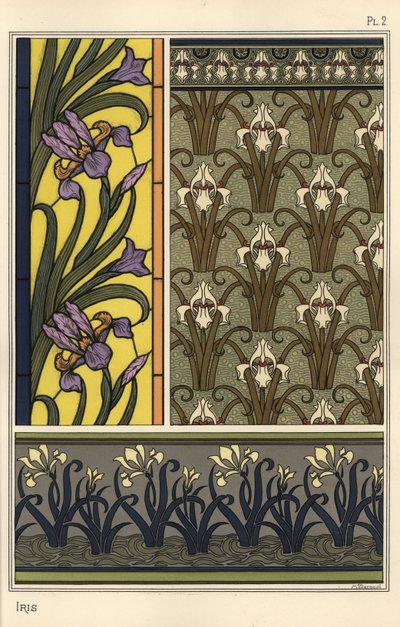Iris v různých vzorech od Eugene Grasset