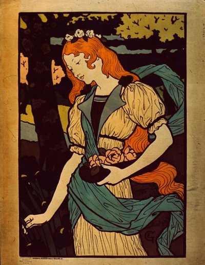 Žena trhající květiny, 1917 od Eugene Grasset