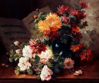 Chryzantémy a růže. Obraz Eugene Henri Cauchois (1850-1911) Soukromá sbírka. od Eugene Henri Cauchois
