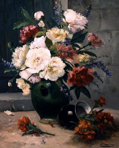 Zátiší s pivoňkami a hřebíčkem. Obraz Eugene Henri Cauchois (1850-1911) Soukromá sbírka. od Eugene Henri Cauchois