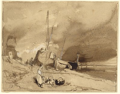Bord de Plage (Rybářské lodě na pláži, bouřkové mraky v dálce) od Eugene Isabey