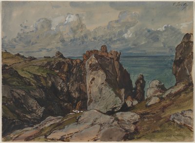 Cliffs by the Sea v Cézembre, Bretaň, c. 1830. od Eugene Isabey