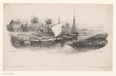 Přístav s loděmi a větrnými mlýny Platit kanál Memories of Eugène Isabey (název série) Souvenirs d