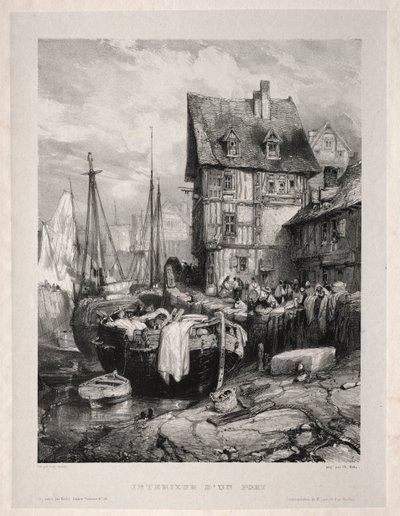 Six Marines: Intérieur dun port, 1833. od Eugene Isabey