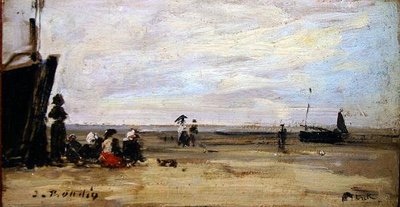 Plážová scéna (olej na palubě) od Eugene Louis Boudin