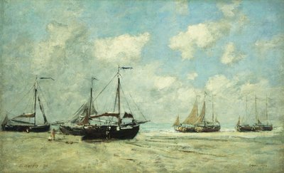 Lodě na pobřeží v Scheveningen; Scheveningen, Lodě uvízlé na Greve, 1875 od Eugene Louis Boudin