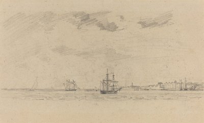 Pobřežní krajina s lodní dopravou, c. 1858. od Eugene Louis Boudin