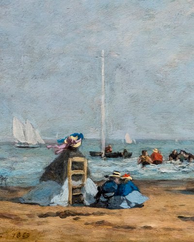 Krinolíny na pláži, detail od Eugene Louis Boudin