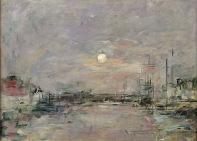 Soumrak v obchodním doku v Le Havre, c.1892-94 od Eugene Louis Boudin
