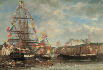 Festivalový den v přístavu Honfleur. 1858 od Eugene Louis Boudin
