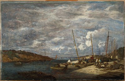 Rybářské lodě v doku, Douarnenez, 1855 od Eugene Louis Boudin