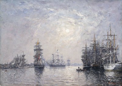 Le Havre, Eure Basin, Plachetnice v Anchor, Sunset; Le Havre, Eure Basin, Plachetnice v Anchor, Zapadající slunce, 1870 od Eugene Louis Boudin