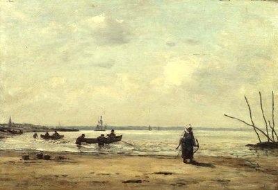 Odliv poblíž Honfleuru, kolem 1864-66 (olej na panelu) od Eugene Louis Boudin