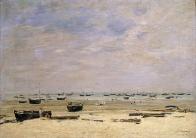 říční čluny při odlivu; Berck le Rivage a Maree Basse, 1882 od Eugene Louis Boudin