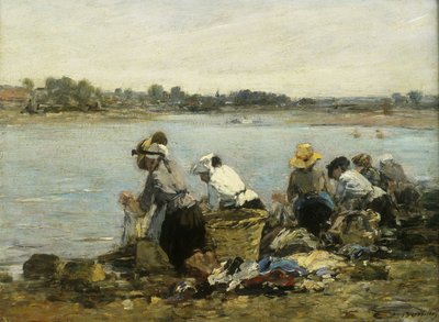 Pračky u točivého momentu; The Washerwomen v La Touque, od Eugene Louis Boudin