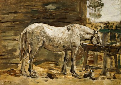 Bílý kůň u napajedla, c.1885-90 od Eugene Louis Boudin