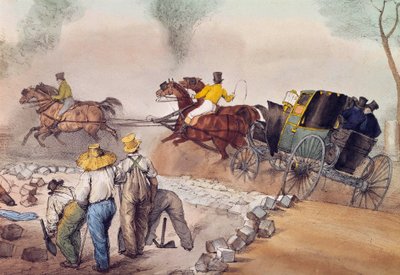 Prach kolemjdoucí Dělníci staví ulice. Litografie Eugene Louis Lami (1800-1890) Paříž 19. století, Musee Carnavalet od Eugene Louis Lami