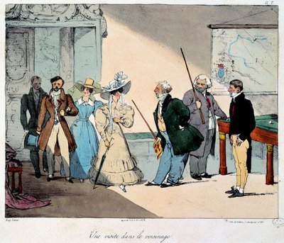 Život na zámku: návštěva okolí. Litografie kresby Eugene Louis Lami (1800-1890) 1828 Paříž, Musee Carnavalet od Eugene Louis Lami