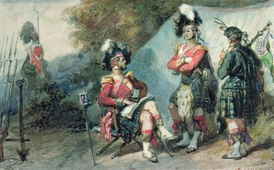 Důstojníci 79th Highlanders v táboře Chobham v roce 1853 od Eugene Louis Lami