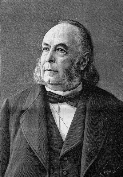 Portrét Edmonda Fremyho (1814-1894), francouzského chemika (z fotografie Eug. Pirou). Gravírování v „“Přírodě: přehled věd a jejich aplikací v umění a průmyslu““ z 10. února od Eugene Pirou