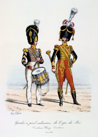 Obyčejní pěšáci královského sboru, bubeník a bubeník, 1822-30 od Eugene Titeux