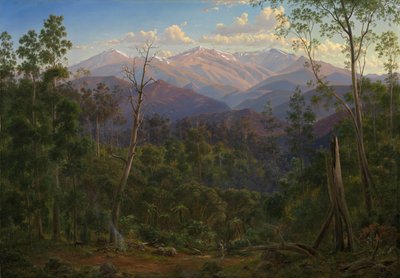 Hora Kosciusko při pohledu od viktoriánské hranice (Mount Hope Ranges) od Eugene von Guérard